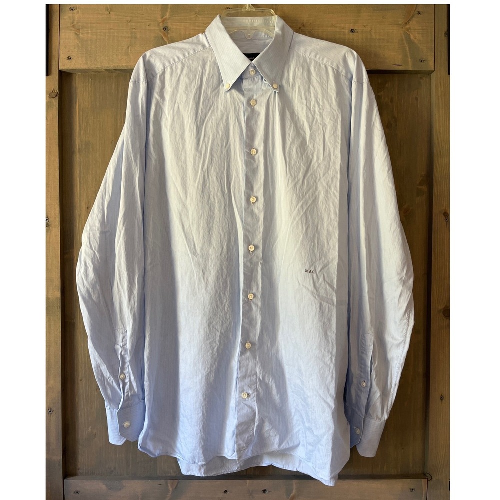 Ermenegildo Zegna Men's Light Blue Long-Sleeve Dress Shirt Lightweight Cotton